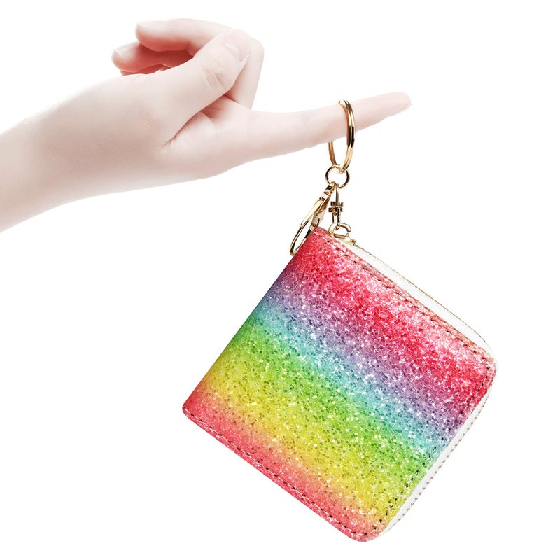 GEEAD Small Glitter Wallet for Women Girls Mini Coin Purse Pouches with Key Ring for Christmas (Colourful - A) - Image 4